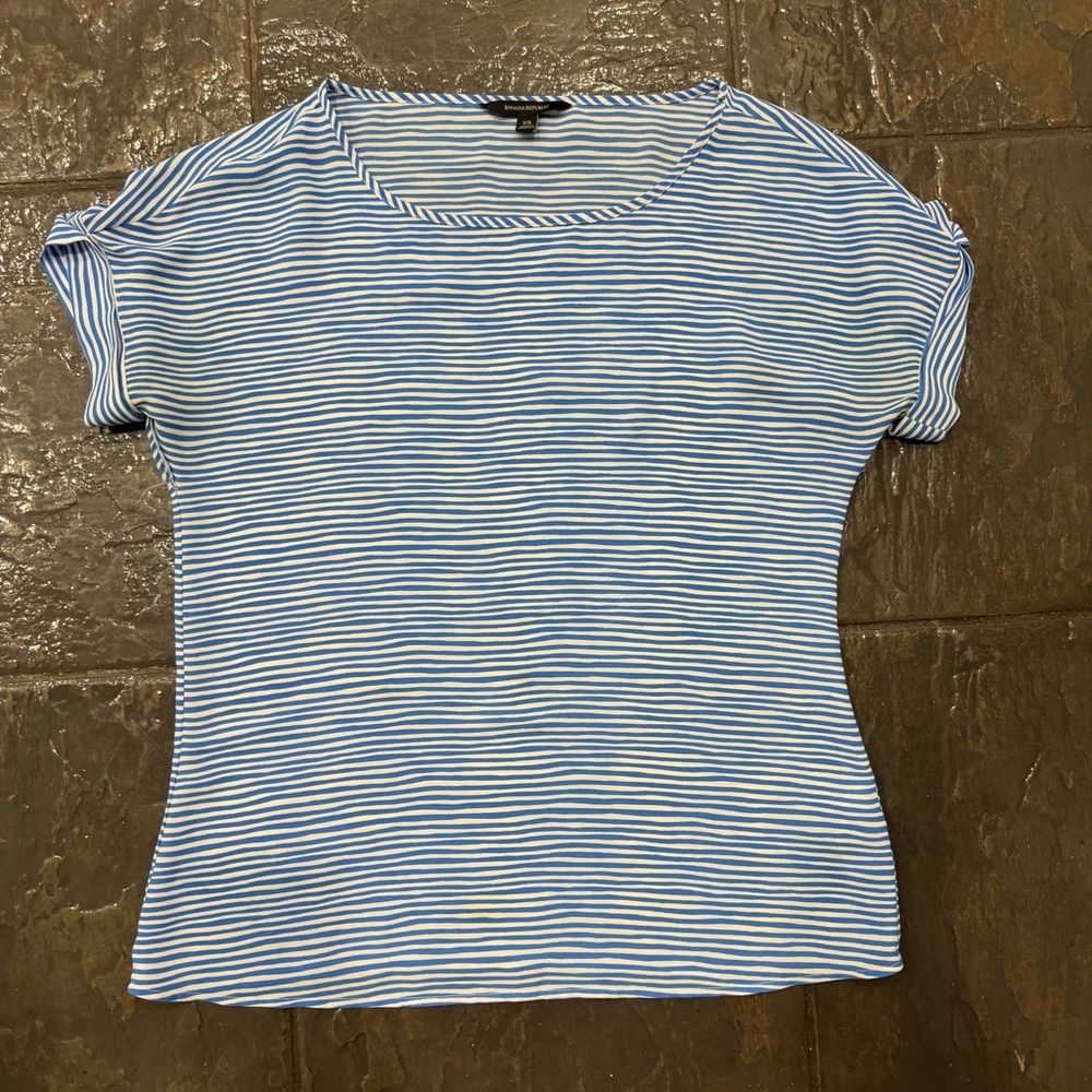 Banana Republic Elegant Blue Striped Short Sleeve Top Blouse Classic Style XS - Picture 2 of 8